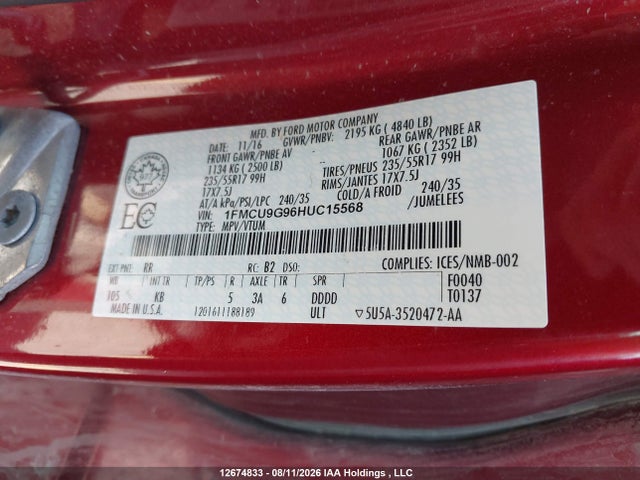 Ford ESCAPE SE 2017 1FMCU9G96HUC15568 Image 19