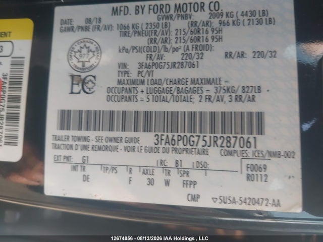 3FA6P0G75JR287061 Ford Fusion