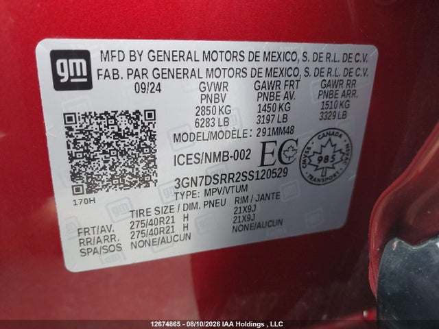 12674865 :رقم المزاد ، 3GN7DSRR2SS120529 vin ، 2025 Chevrolet Equinox Ev Rs مزاد بيع