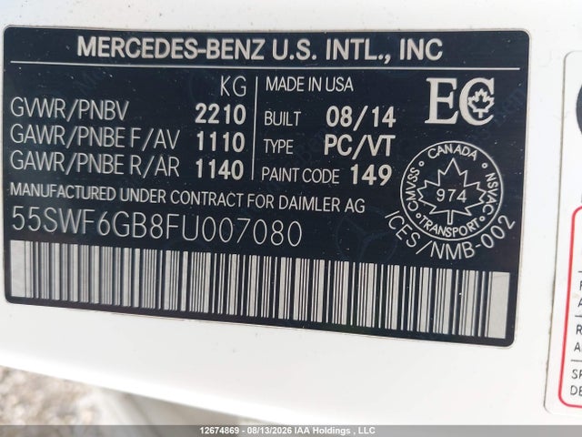 Aukcja sprzedaży 2015 Mercedes-benz C-class, vin: 55SWF6GB8FU007080, numer aukcji: 12674869