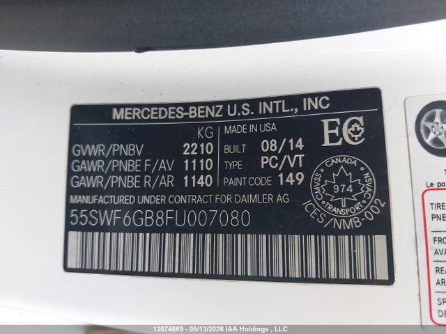 Aukcja sprzedaży 2015 Mercedes-benz C-class, vin: 55SWF6GB8FU007080, numer aukcji: 12674869