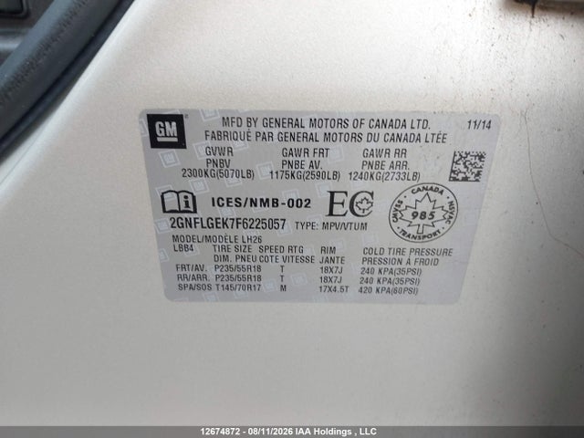 Chevrolet Equinox 2015 2GNFLGEK7F6225057 Image 9