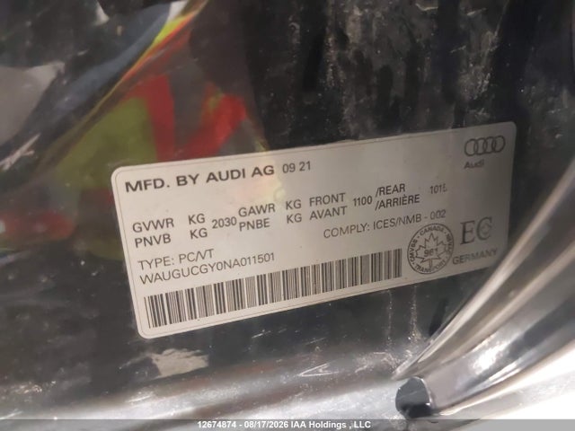 Продажа на аукционе авто 2022 Audi A3 Premium, vin: WAUGUCGY0NA011501, номер лота: 12674874