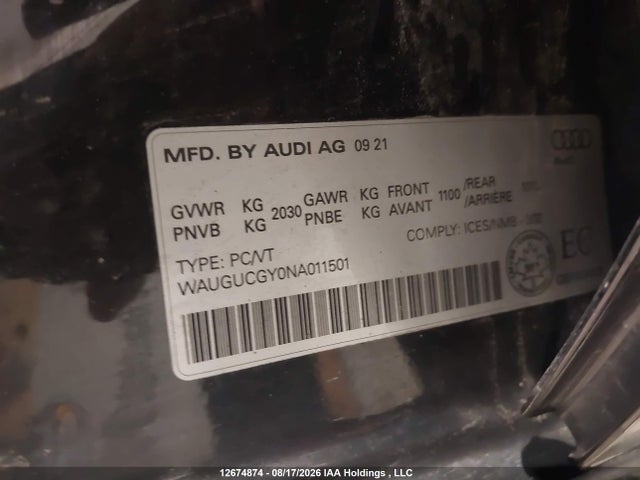 Продажа на аукционе авто 2022 Audi A3 Premium, vin: WAUGUCGY0NA011501, номер лота: 12674874