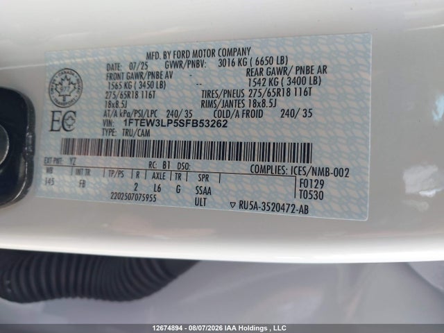 Ford F150 Xlt 2025 1FTEW3LP5SFB53262 Image 18