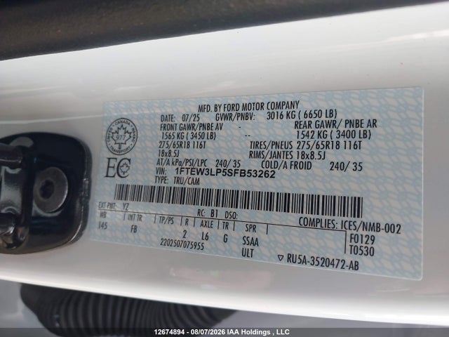Ford F150 Xlt 2025 1FTEW3LP5SFB53262 Image 9