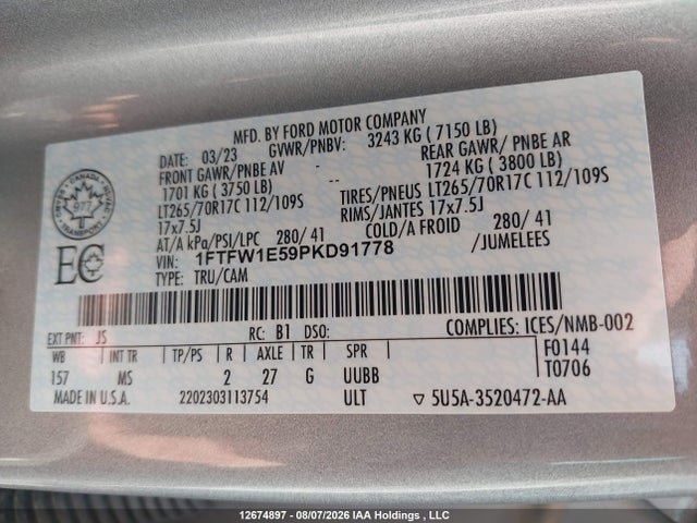 Ford F150 Supercrew 2023 1FTFW1E59PKD91778 Image 17