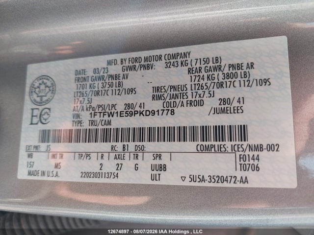 Ford F150 Supercrew 2023 1FTFW1E59PKD91778 Image 9