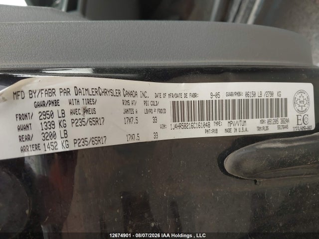 2006 Jeep Grand Cherokee Limited მანქანა იყიდება აუქციონზე, vin: 1J4HR58216C161048, აუქციონის ნომერი: 12674901