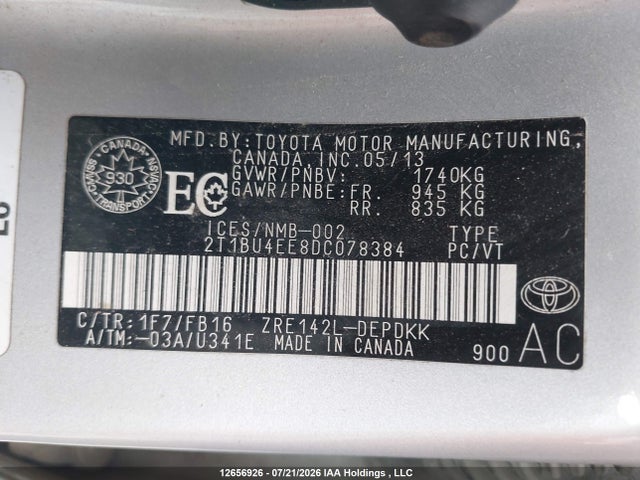 Продажа на аукционе авто 2013 Toyota Corolla Ce, vin: 2T1BU4EE8DC078384, номер лота: 12656926