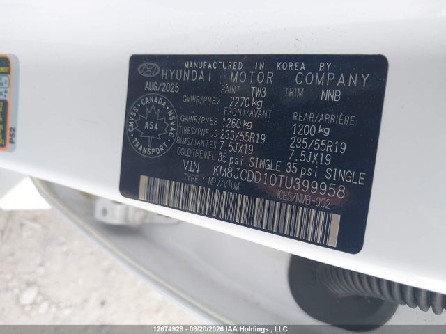 Aukcja sprzedaży 2026 Hyundai Tucson Hybrid, vin: KM8JCDD10TU399958, numer aukcji: 12674928