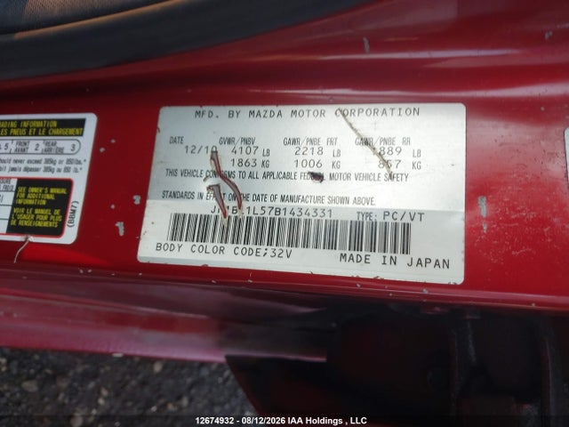 Aukcja sprzedaży 2011 Mazda 3 S, vin: JM1BL1L57B1434331, numer aukcji: 12674932