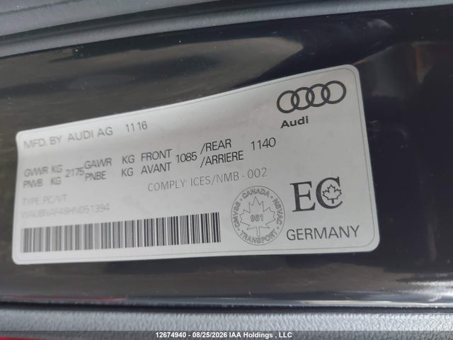 Продажа на аукционе авто 2017 Audi A4 2.0t Progressiv, vin: WAUBNAF46HN051394, номер лота: 12674940