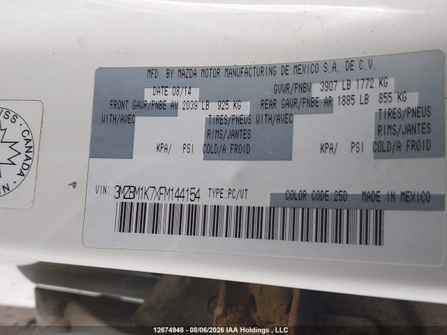 Продаж на аукціоні авто 2015 Mazda Mazda3 Gx, vin: 3MZBM1K7XFM144154, номер лоту: 12674948