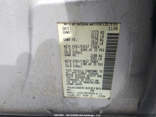 2009 Nissan Pathfinder Se მანქანა იყიდება აუქციონზე, vin: 5N1AR18B69C608280, აუქციონის ნომერი: 12674951