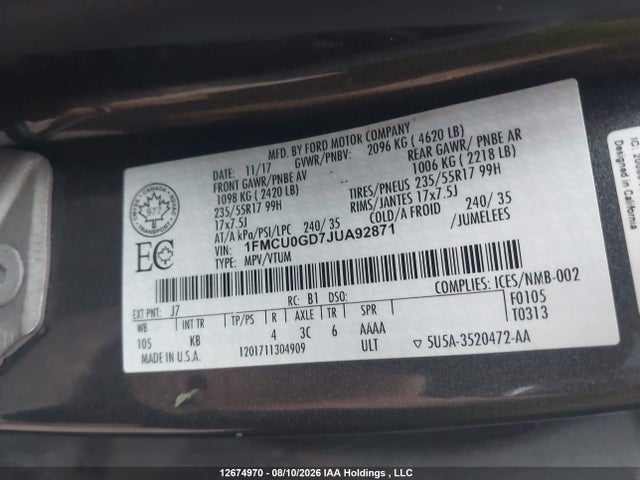Ford ESCAPE SE 2018 1FMCU0GD7JUA92871 Image 9