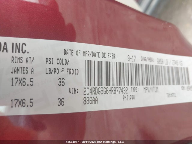 Aukcja sprzedaży 2017 Dodge Grand Caravan Se, vin: 2C4RDGBG6HR877432, numer aukcji: 12674977