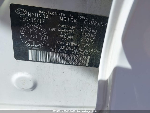 2018 Hyundai Elantra Gl მანქანა იყიდება აუქციონზე, vin: KMHD84LF9JU615735, აუქციონის ნომერი: 12674991