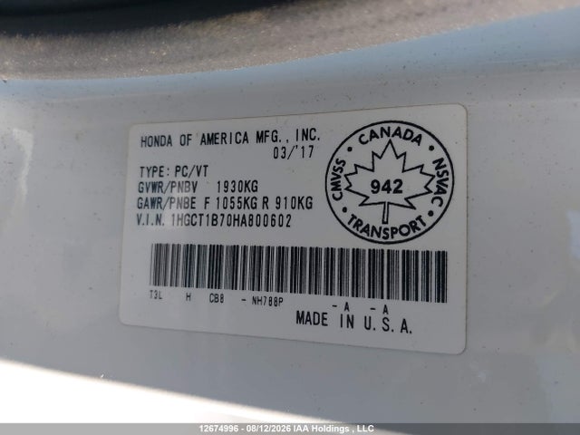 Honda ACCORD EX 2017 1HGCT1B70HA800602 Image 18