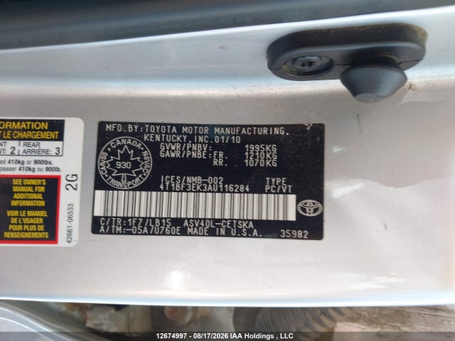 Aukcja sprzedaży 2010 Toyota Camry, vin: 4T1BF3EK3AU116284, numer aukcji: 12674997