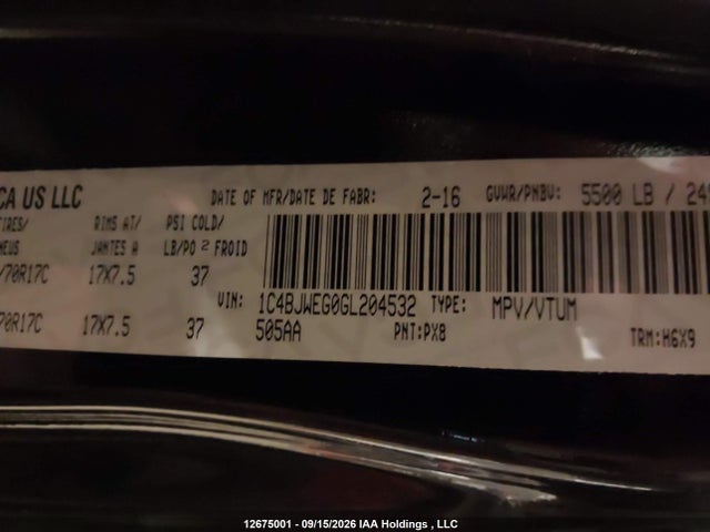 1C4BJWEG0GL204532 Jeep Wrangler Unlimited Sahara