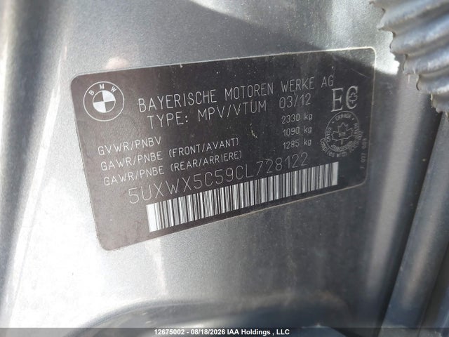 Продажа на аукционе авто 2012 Bmw X3 Xdrive28i, vin: 5UXWX5C59CL728122, номер лота: 12675002