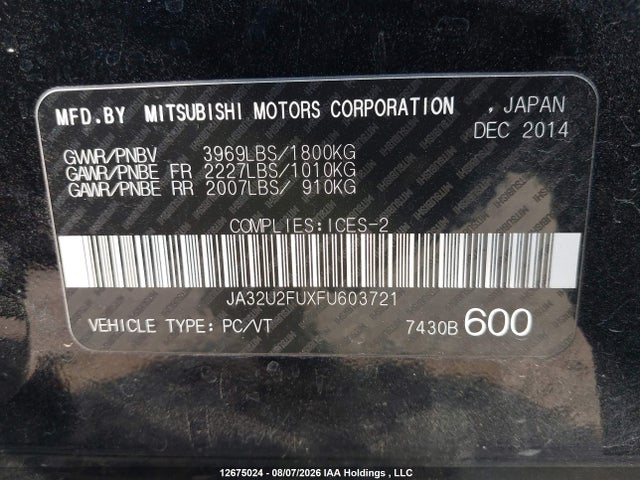 Mitsubishi Lancer 2015 JA32U2FUXFU603721 Image 19
