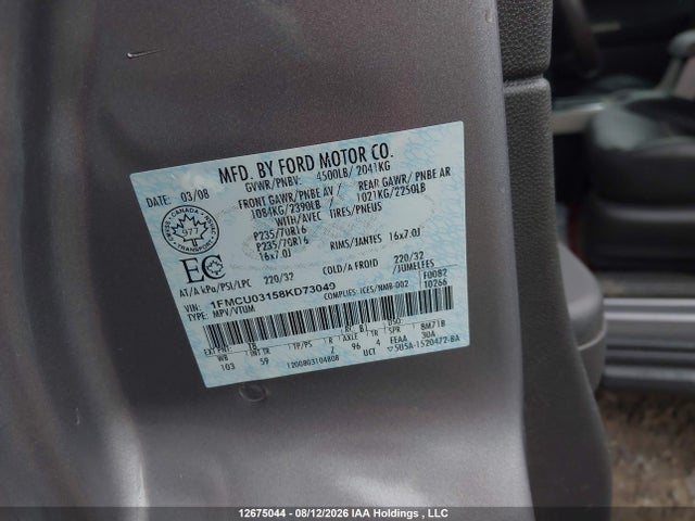 Продажа на аукционе авто 2008 Ford Escape Xlt, vin: 1FMCU03158KD73049, номер лота: 12675044