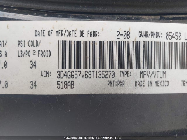 Продажа на аукционе авто 2009 Dodge Journey Sxt, vin: 3D4GG57V69T135270, номер лота: 12675045