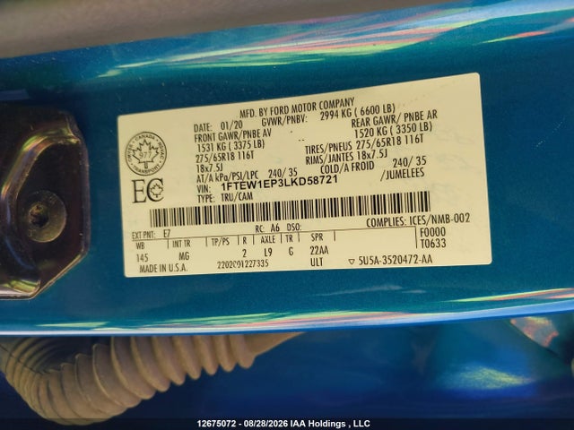 1FTEW1EP3LKD58721 Ford F-150 Xlt