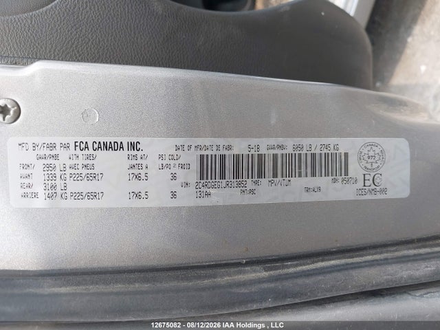 2018 Dodge Grand Caravan Gt მანქანა იყიდება აუქციონზე, vin: 2C4RDGEG1JR313852, აუქციონის ნომერი: 12675082