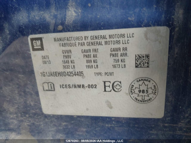 Продаж на аукціоні авто 2013 Chevrolet Sonic Ls Auto, vin: 1G1JA6EH8D4254405, номер лоту: 12670283