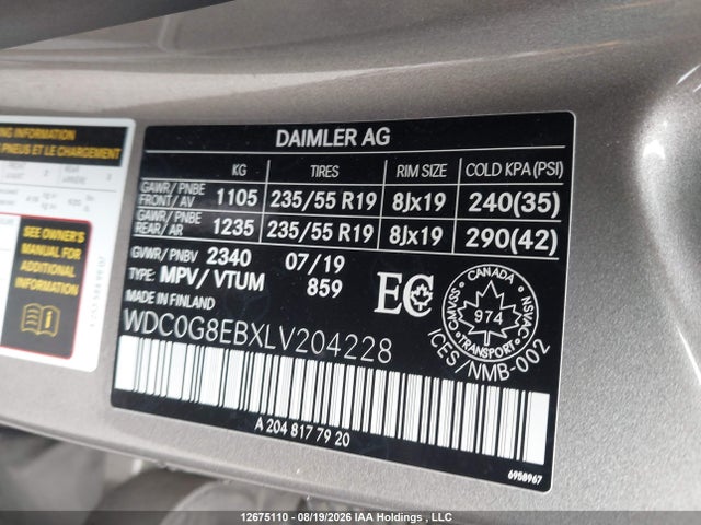 2020 Mercedes-benz Glc 300 4matic მანქანა იყიდება აუქციონზე, vin: WDC0G8EBXLV204228, აუქციონის ნომერი: 12675110