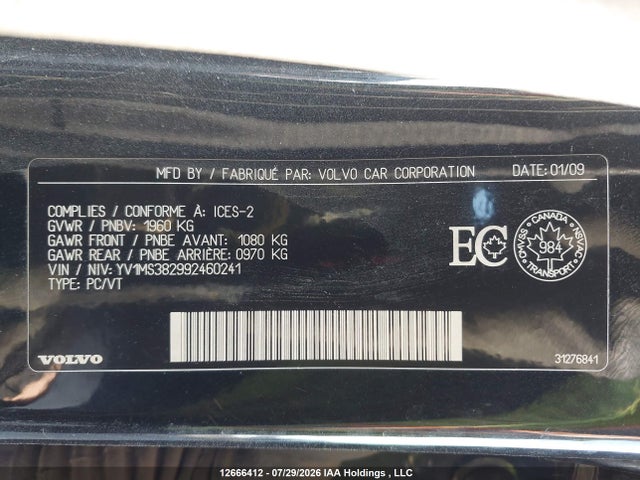 12666412 :رقم المزاد ، YV1MS382992460241 vin ، 2009 Volvo S40 2.4i مزاد بيع