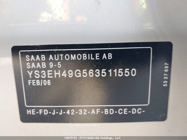 Продаж на аукціоні авто 2006 Saab 9-5, vin: YS3EH49G563511550, номер лоту: 12670723