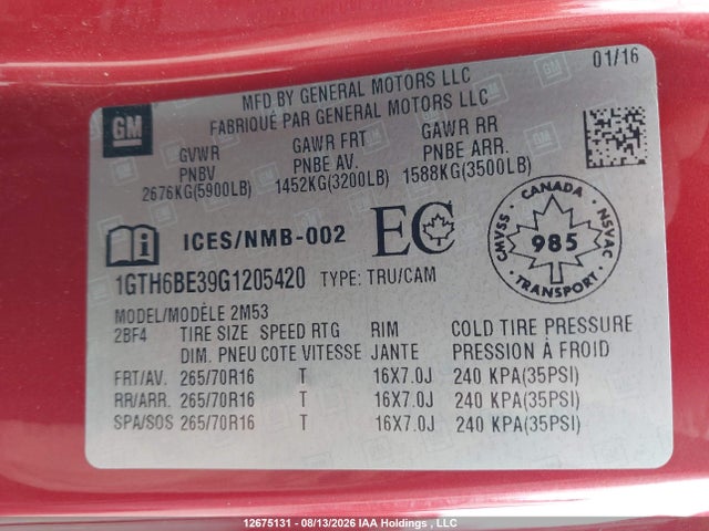 GMC Canyon 2016 1GTH6BE39G1205420 Image 9