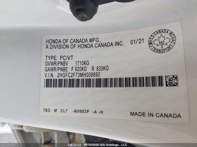 Продажа на аукционе авто 2021 Honda Civic, vin: 2HGFC2F73MH008890, номер лота: 12675133