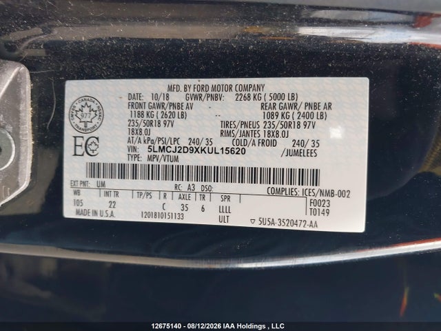 Продажа на аукционе авто 2019 Lincoln Mkc Select, vin: 5LMCJ2D9XKUL15620, номер лота: 12675140