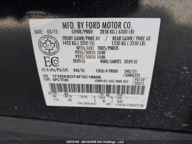 Ford EXPLORER SPORT 2015 1FM5K8GT4FGC18808 Image 19