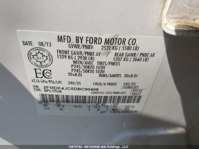 Aukcja sprzedaży 2013 Ford Edge Sel, vin: 2FMDK4JC5DBC90408, numer aukcji: 12675154