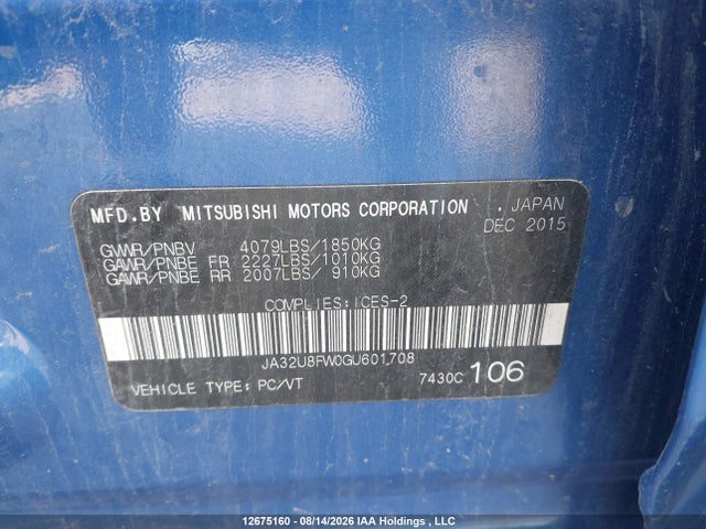 Продаж на аукціоні авто 2016 Mitsubishi Lancer, vin: JA32U8FW0GU601708, номер лоту: 12675160