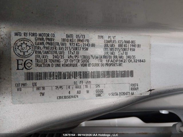 Auction sale of the 2013 Ford Focus Se, vin: 1FADP3K2XDL321843, lot number: 12675164