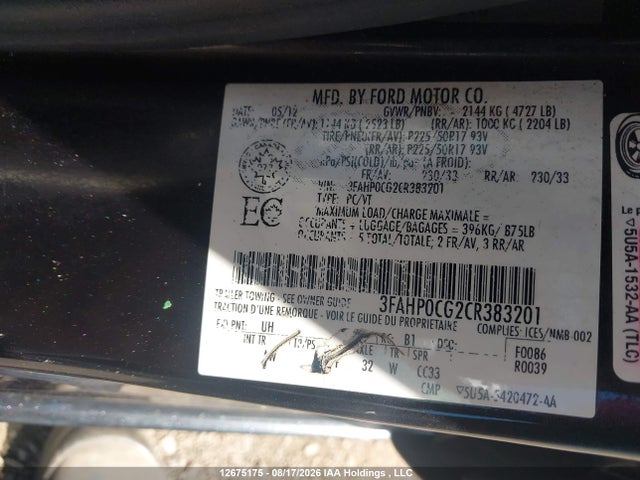 Продажа на аукционе авто 2012 Ford Fusion, vin: 3FAHP0CG2CR383201, номер лота: 12675175