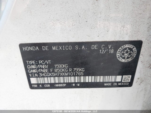 3HGGK5H7XKM101765 Honda Fit Sport