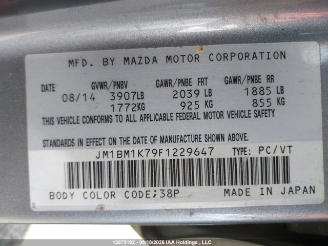 12675192 :رقم المزاد ، JM1BM1K79F1229647 vin ، 2015 Mazda Mazda3 Gx مزاد بيع