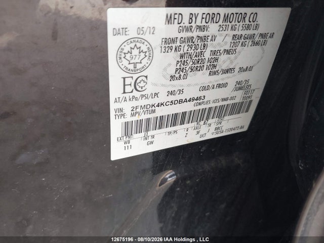 2013 Ford Edge მანქანა იყიდება აუქციონზე, vin: 2FMDK4KC5DBA49463, აუქციონის ნომერი: 12675196