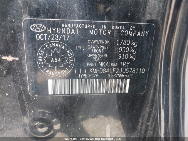 Продаж на аукціоні авто 2018 Hyundai Elantra Sel/value/limited, vin: KMHD84LF2JU578110, номер лоту: 12675198