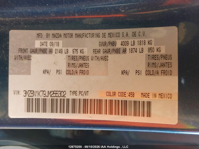 3MZBN1K79JM255302 Mazda 3 SPORT
