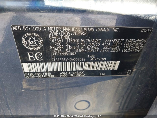 Продажа на аукционе авто 2013 Toyota Rav4 Le, vin: 2T3ZFREV4DW004049, номер лота: 12651628
