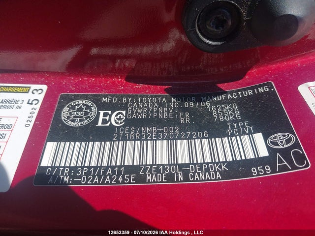 Продажа на аукционе авто 2007 Toyota Corolla Ce/le/sport, vin: 2T1BR32E37C727206, номер лота: 12653359
